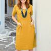 Akivide Womens Cotton Linen Midi Dress with Pockets Loose Crewneck Short Sleeve Knee Length Dress Solid Summer Beach Dress view 2