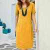 Akivide Womens Cotton Linen Midi Dress with Pockets Loose Crewneck Short Sleeve Knee Length Dress Solid Summer Beach Dress view 3