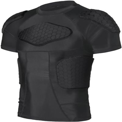 ciseroye Padded Football Shirt - Mens Compression Rib Protectors with Chest Padding for Baseball, Basketball, Paintball & Multi-Sport Protection - XL