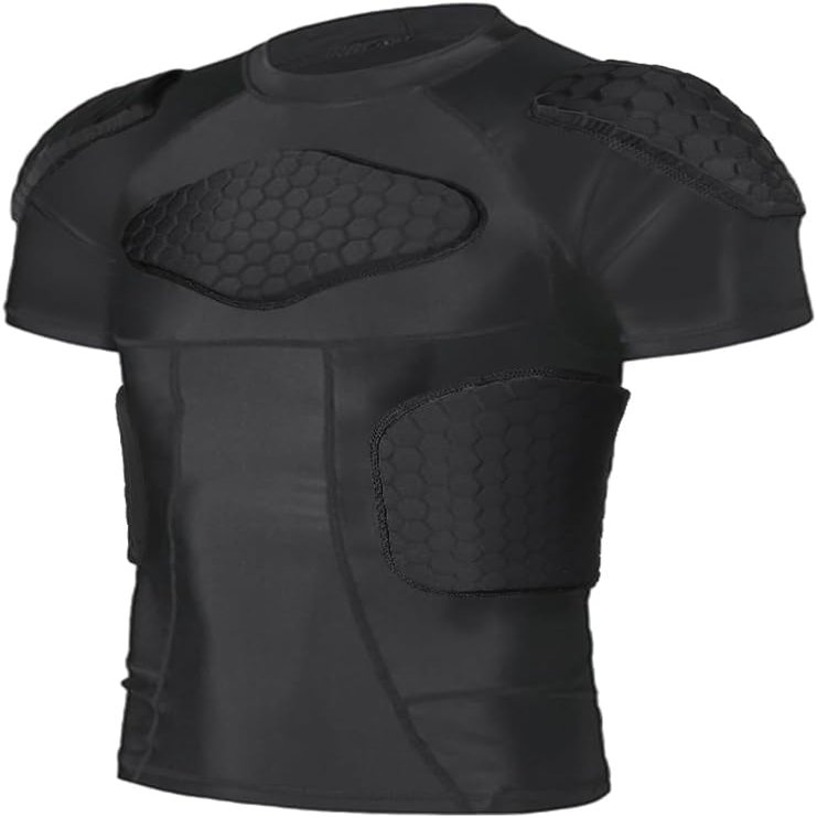 ciseroye Padded Football Shirt - Mens Compression Rib Protectors with Chest Padding for Baseball, Basketball, Paintball & Multi-Sport Protection - XL