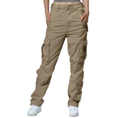 Match Cargo Pants Women,Hiking Pants Unisex Baggy Casual Work Pants with 8 Pockets British Khaki