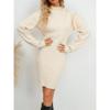Women Turtleneck Rib Knit Dress Long Lantern Sleeve Pullover Dresses Knit Pullover Sweater Bodycon Mini Dress (Small,Apricot) view 2
