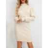 Women Turtleneck Rib Knit Dress Long Lantern Sleeve Pullover Dresses Knit Pullover Sweater Bodycon Mini Dress (Small,Apricot) view 3
