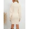 Women Turtleneck Rib Knit Dress Long Lantern Sleeve Pullover Dresses Knit Pullover Sweater Bodycon Mini Dress (Small,Apricot) view 4