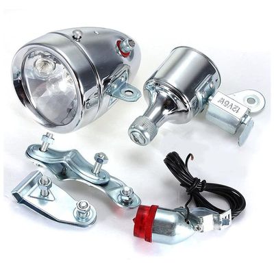 atcdfuw Retro Bicycle Motorized Bike Friction 12V 6W Generator Headlight Tail Light Kit Bike Speedometer