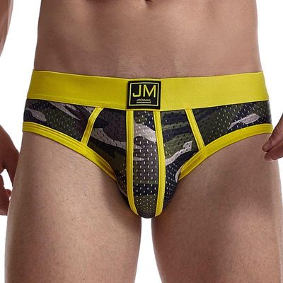 JOCKMAIL Men's Underwear Briefs Men's Sexy Briefs Breathable Comfortable Mesh Underwear Men's Low Rise Briefs (US, Alpha, X-Large, Regular, Regular, Yellow)