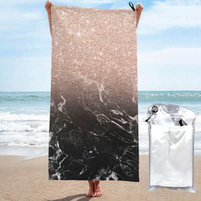 Yssammns Quick Dry Towel, Rose Gold Ombre Black Marble Modern Color Block Microfiber Beach Towel Travel Towel for Sports, Beach, Camping, Picnic, Hiking and Yoga 31.5"x63"