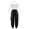 Sinleey Kids Girls 2Pcs Dance Tracksuit Shiny Crop Top with Cargo Pants Outfits for Hip Hop Sports Dancewear Silver 12 Years view 1