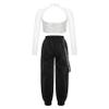 Sinleey Kids Girls 2Pcs Dance Tracksuit Shiny Crop Top with Cargo Pants Outfits for Hip Hop Sports Dancewear Silver 12 Years view 2