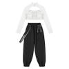 Sinleey Kids Girls 2Pcs Dance Tracksuit Shiny Crop Top with Cargo Pants Outfits for Hip Hop Sports Dancewear Silver 12 Years view 3