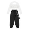 Sinleey Kids Girls 2Pcs Dance Tracksuit Shiny Crop Top with Cargo Pants Outfits for Hip Hop Sports Dancewear Silver 12 Years view 4