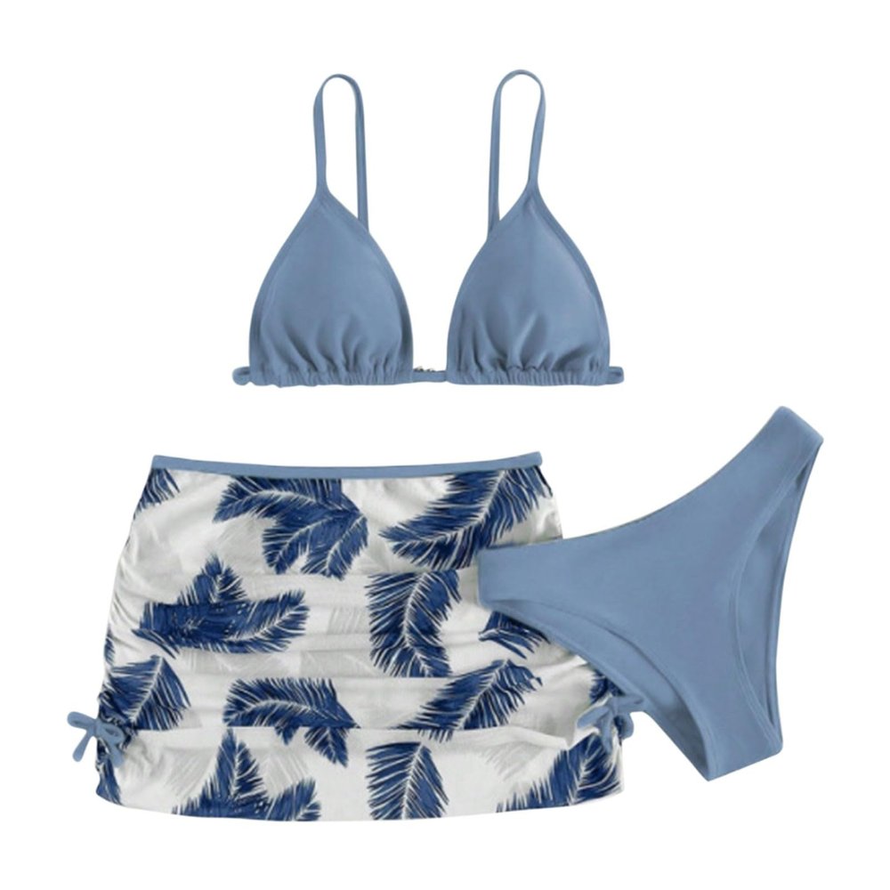 Generic Girl's 3 Piece Bikini Set Swimsuit Bathing Suit with Shorts Bathing Suits Teen Girls Bikinis Junior Swimsuit Blue, 6-9 Years
