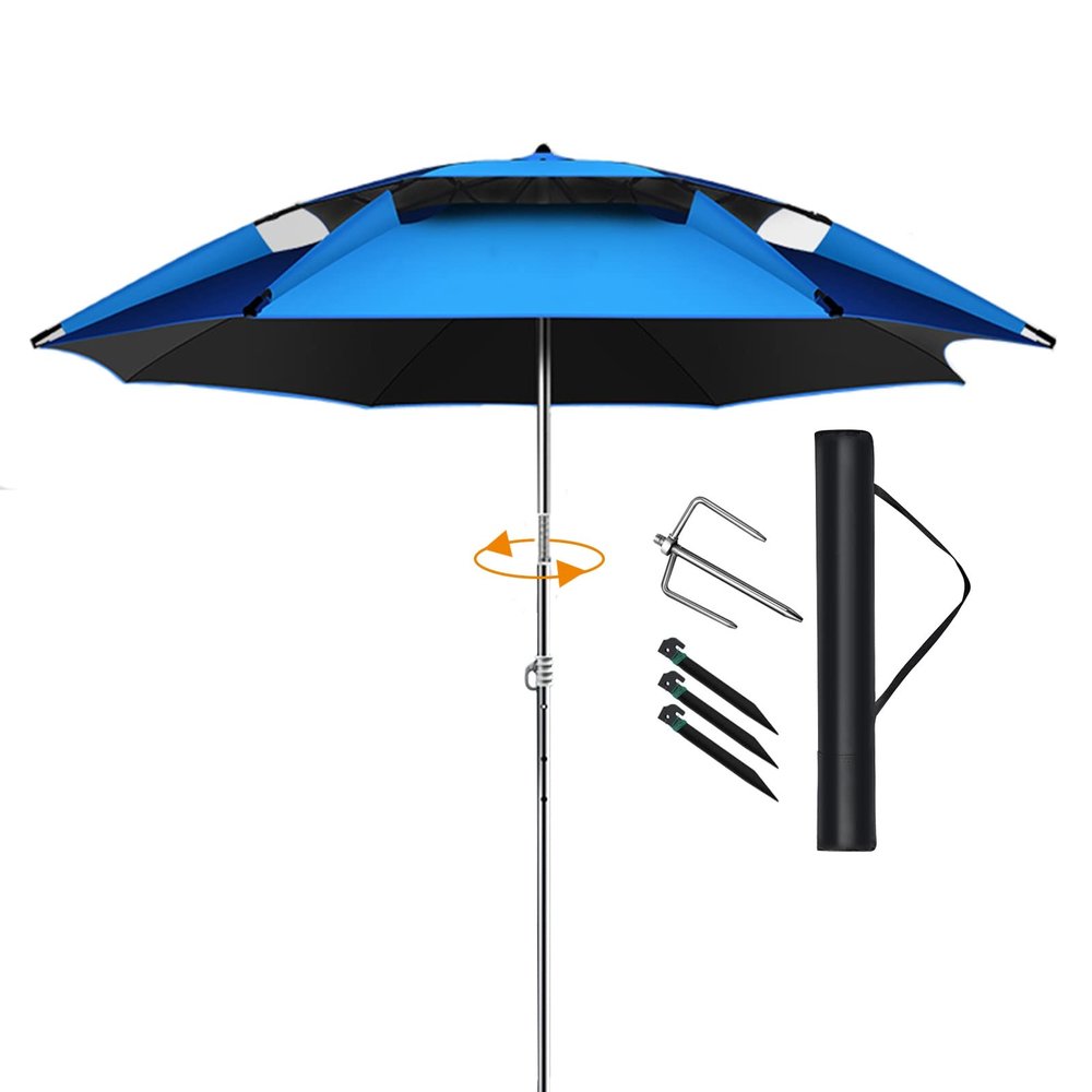 UsmAsk Umbrellas Water Proof Parasol Umbrella for Fishing, Camping, BBQ, Beach, Outdoor Garden, 360 Sun Shade Protection, Sunshade Shelter Outdoor Umbrella Canopy, with Ground Anchor good, Blue