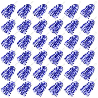 36PCS Cheerleading Pom Poms Metallic Foil Plastic Pom Poms with Baton Handle for Game Sports Squads Dancing Party Football Basketball Club Spirit Sports Stage Performance Celebration (Blue and White)