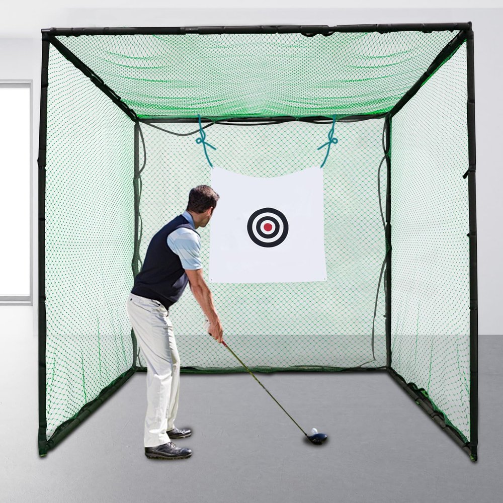 GUIAFUHYE Golf Hitting Cage, Swing Practice Mat, Golf Practice Net,Golf Nets for Full Swing and Chipping Practice Indoor Outdoor, Green, Black, White