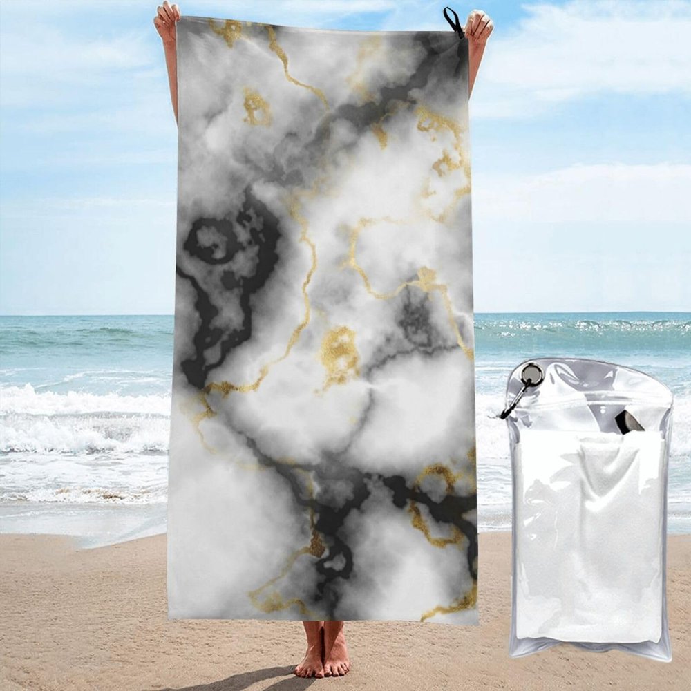 Yssammns Quick Dry Towel, Elegant Marble Microfiber Beach Towel Travel Towel for Sports, Beach, Camping, Picnic, Hiking and Yoga 27.5"x55"
