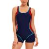 IDOPIP Women's One Piece Athletic Swimsuits Tummy Control Swimsuit Bathing Suit Color Block Sun Protection Rash Guard Surfing Sport Swimwear Racerback Boyleg Training Beachwear Navy Blue + Red 2XL view 1