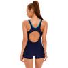 IDOPIP Women's One Piece Athletic Swimsuits Tummy Control Swimsuit Bathing Suit Color Block Sun Protection Rash Guard Surfing Sport Swimwear Racerback Boyleg Training Beachwear Navy Blue + Red 2XL view 2