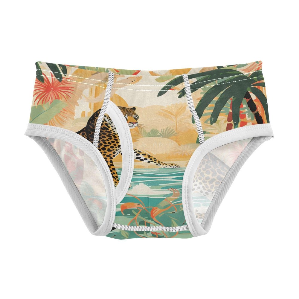 ALAZA Cartoon Palm Leaf Leopard Print Boys' Briefs Soft Underwear Available in Sizes 5t Multicolor