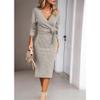 JEKE-DG Women V-Neck Backless Knit Dresses Wrap Batwing Sleeve Slit Belted Dress Elegant with Knit Sweater Dresses (Small,Gray 2) view 2