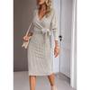 JEKE-DG Women V-Neck Backless Knit Dresses Wrap Batwing Sleeve Slit Belted Dress Elegant with Knit Sweater Dresses (Small,Gray 2) view 3