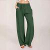 Women's Cropped Drawstring Waist Wide Leg Loose Cotton Linen Capri Pants Casual Lightweight Elastic Waist Loose Wide Leg Linen High Waist Pants Trousers view 2