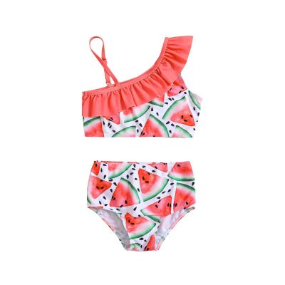 Egmy Toddler Girls Summer Sling Ruffle Watermelon Print Split Swimsuit Cute Beachwear (Watermelon Red, 12-18 Months)