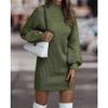 Women's Mock Neck Sweater Dress Long Lantern Sleeve Pullover Dress Casual Ribbed Knit Tunic Dresses (Medium,Green) view 2