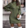 Women's Mock Neck Sweater Dress Long Lantern Sleeve Pullover Dress Casual Ribbed Knit Tunic Dresses (Medium,Green) view 3