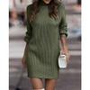 Women's Mock Neck Sweater Dress Long Lantern Sleeve Pullover Dress Casual Ribbed Knit Tunic Dresses (Medium,Green) view 4