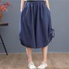 Capri Pants for Women, Wide Leg Capris for Women Cotton Casual Comfy Solid Relaxed Fit Culottes Elastic Waist Side Drawstring Lounge Pants Navy view 2
