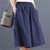 Capri Pants for Women, Wide Leg Capris for Women Cotton Casual Comfy Solid Relaxed Fit Culottes Elastic Waist Side Drawstring Lounge Pants Navy view 3