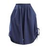 Capri Pants for Women, Wide Leg Capris for Women Cotton Casual Comfy Solid Relaxed Fit Culottes Elastic Waist Side Drawstring Lounge Pants Navy view 4