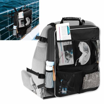 Bulyoou Boat Seat Backpack Boat Backseat Storage Organizer with Mesh Pockets, Handle and Adjustable Back Belt, Waterproof Boat Storage Bag for Swimsuit Boating Accessories, Black(Classic Style)