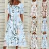 Boho Floral Dress with Pockets Flowy Linen Dresses Summer Casual Midi Dress for Women Cotton Summer Dresses Women Floral A Line Dress,A Floral 01,2XL view 3
