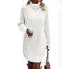 Women Turtleneck Knit Pullover Dress Long Lantern Sleeve Sweater Dress Casual Loose Sweater Pullover Dresses (Medium,White) view 2