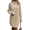Women Turtleneck Knit Pullover Dress Long Lantern Sleeve Sweater Dress Casual Loose Sweater Pullover Dresses (Large,Apricot) view 1
