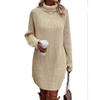 Women Turtleneck Knit Pullover Dress Long Lantern Sleeve Sweater Dress Casual Loose Sweater Pullover Dresses (Large,Apricot) view 2