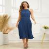 IMEKIS Women Summer Causal Beach Sundress Halter Swiss Dot Pleated Hem A-line Midi Dress Sleeveless Smocked Waist Formal Flowy Dress Navy Blue Small view 2