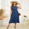 IMEKIS Women Summer Causal Beach Sundress Halter Swiss Dot Pleated Hem A-line Midi Dress Sleeveless Smocked Waist Formal Flowy Dress Navy Blue Small view 4