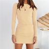 JEKE-DG Women's Long Sleeve Ribbed Knit Dress Casual Bodycon Pullover Dress Ruched Drawstring Sweater Mini Dresses (X-Large,Apricot) view 4