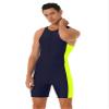 vastwit Men One-Piece Swimsuit Contrast Rash Guard Surf Suit Swimwear Legsuit WeSurfing Diving Shorty Wetsuit Navy Blue&Fluorescent_Green Medium view 1