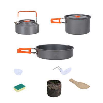 Camping Cookware, Hanging Pot Pan Kettle Set with Plastic Plates, Bowls, Camping Pan for Camping, Backpacking, Outdoor Cooking and Picnic (Size : Large)