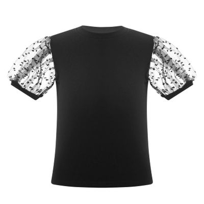 QinCiao Toddler Kids Baby Girl Tulle Puff Short Sleeve T Shirt Blouse Top Spring Summer Outfits Black 2-3 Years