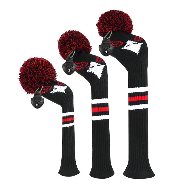 Scott Edward Golf Headcovers for Woods Set of 3 Fits Well Driver(460cc) Fairway Wood and Hybrid(UT) The Perfect Change for Golf BagBlack Red Eagle