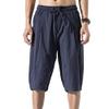 SWJGLITTR Men's Linen Drawstring Capri Cotton Lightweight Loose 3/4 Shorts Casual Elastic Waist Beach Short (Blue,X-Large) view 1