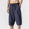 SWJGLITTR Men's Linen Drawstring Capri Cotton Lightweight Loose 3/4 Shorts Casual Elastic Waist Beach Short (Blue,X-Large) view 2