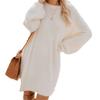 JEKE-DG Women's Furry Pullover Sweater Dress Casual Crewneck Long Sleeve Dress Loose Oversized Knitted Mini Tops (3X-Large,White) view 1