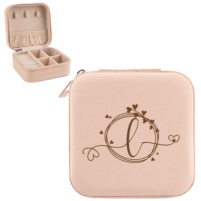Initial Small Jewelry Box Gift for Mom Gifts for Women, Initial Travel Jewelry Case for Mother from Daughter, Mothers Day Thanksgiving Birthday Gifts for Mom- Jewelry Travel Organizer-Initial L