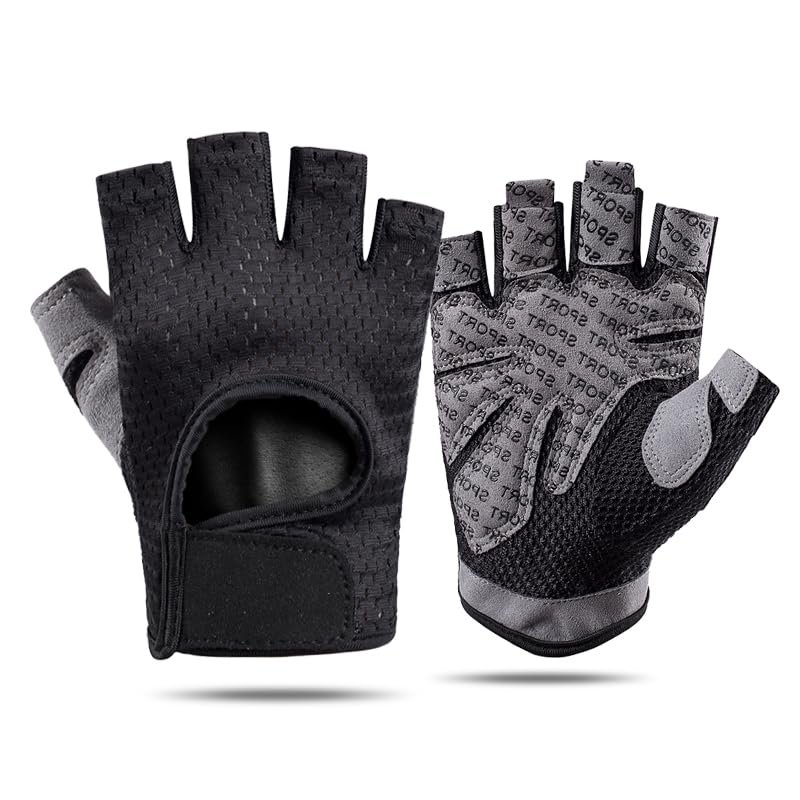 ANJMEICH Fitness Sports Gloves for Machinery Training, Yoga, Cycling, Outdoor Sports (Black, Large)